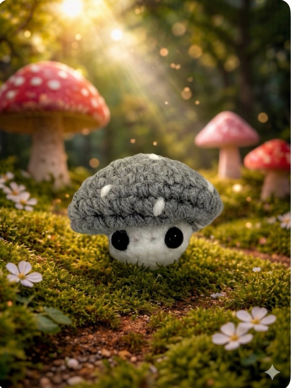 🧠 Gray Crochet Popping Mushroom